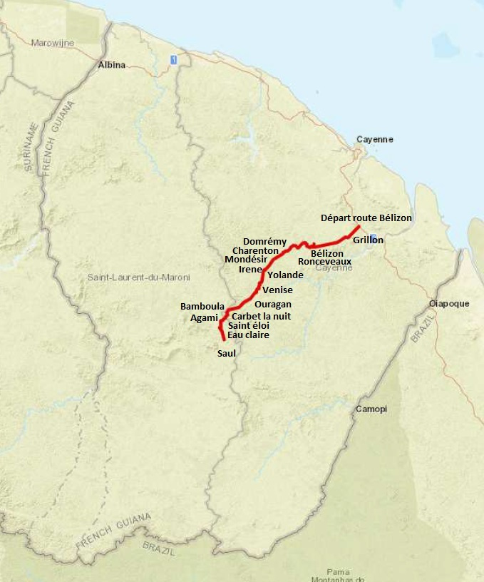 carte de guyane avec piste bélizon